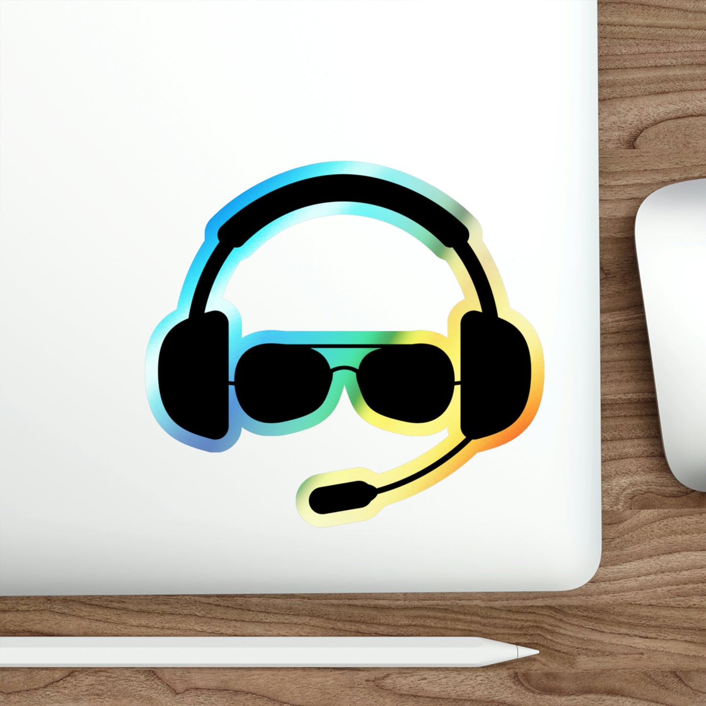 Pilot Headset and Sunglasses Holographic Die-cut Stickers