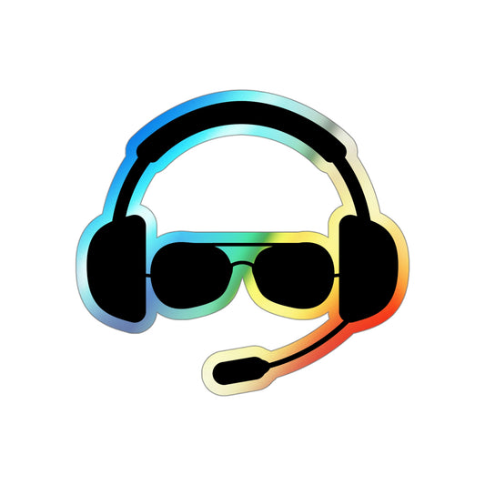 Pilot Headset and Sunglasses Holographic Die-cut Stickers
