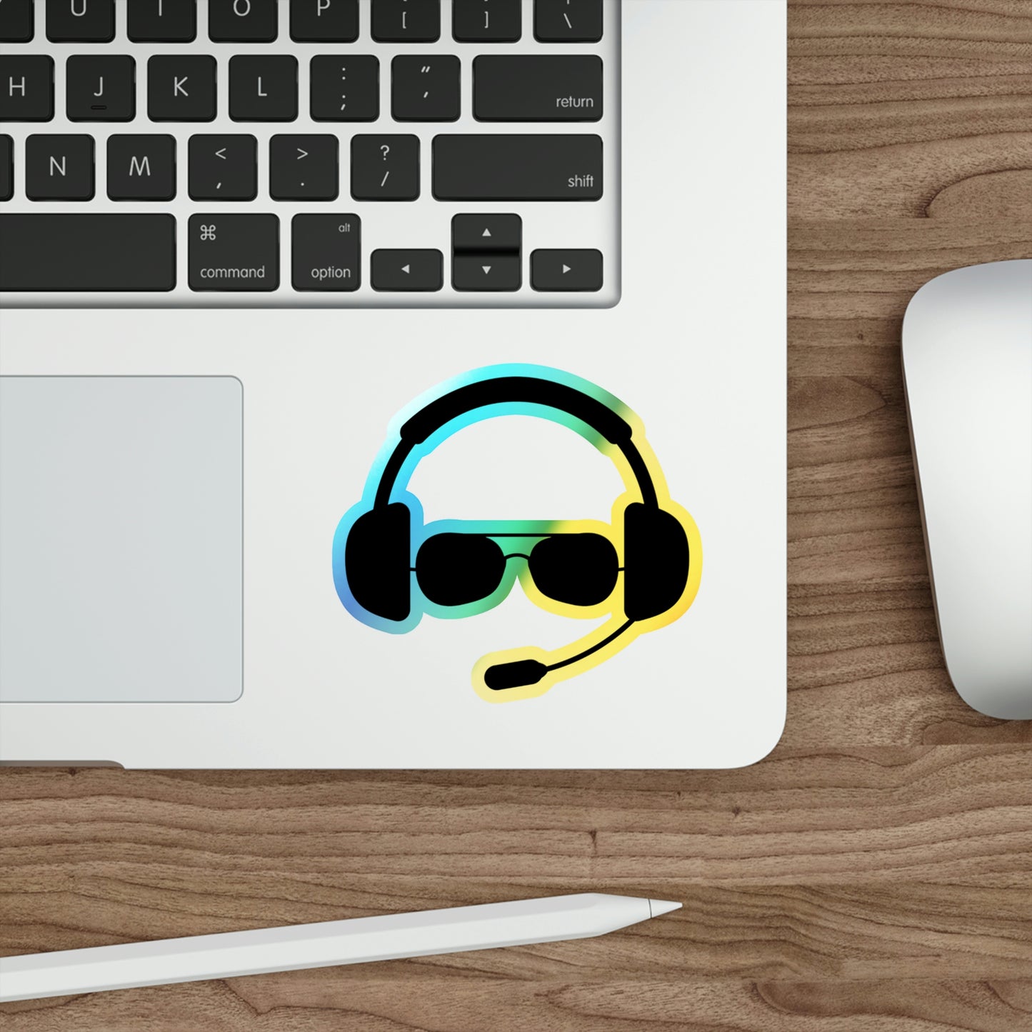 Pilot Headset and Sunglasses Holographic Die-cut Stickers