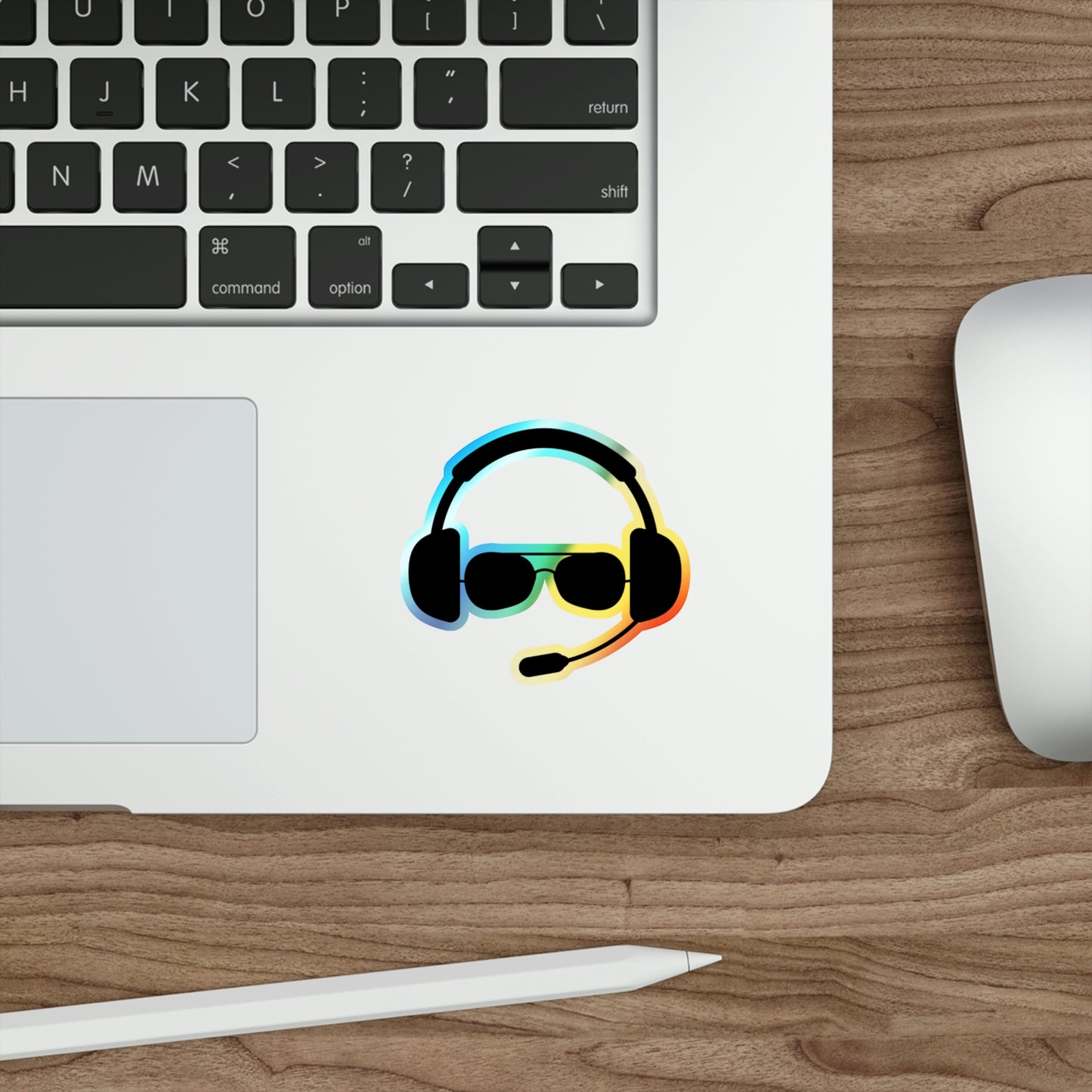 Pilot Headset and Sunglasses Holographic Die-cut Stickers