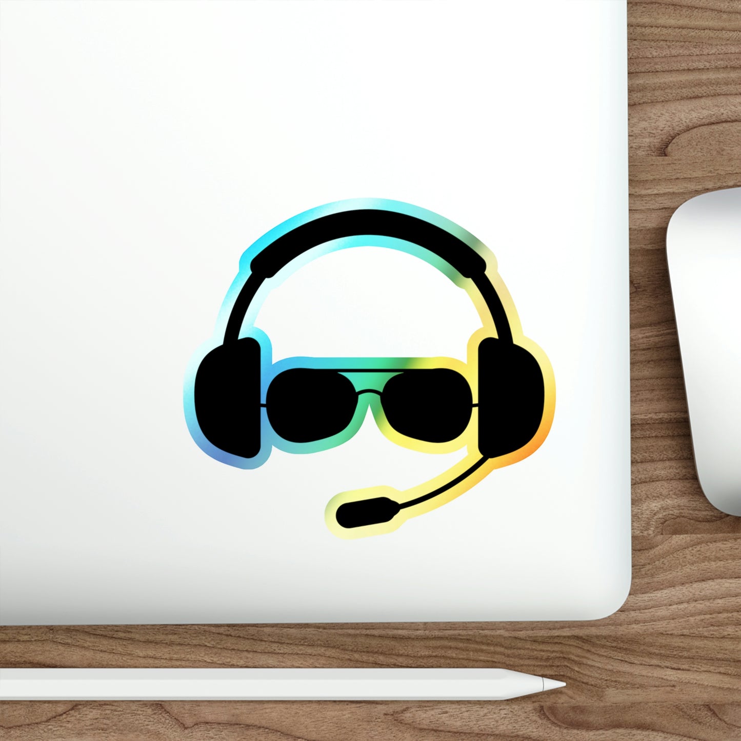 Pilot Headset and Sunglasses Holographic Die-cut Stickers